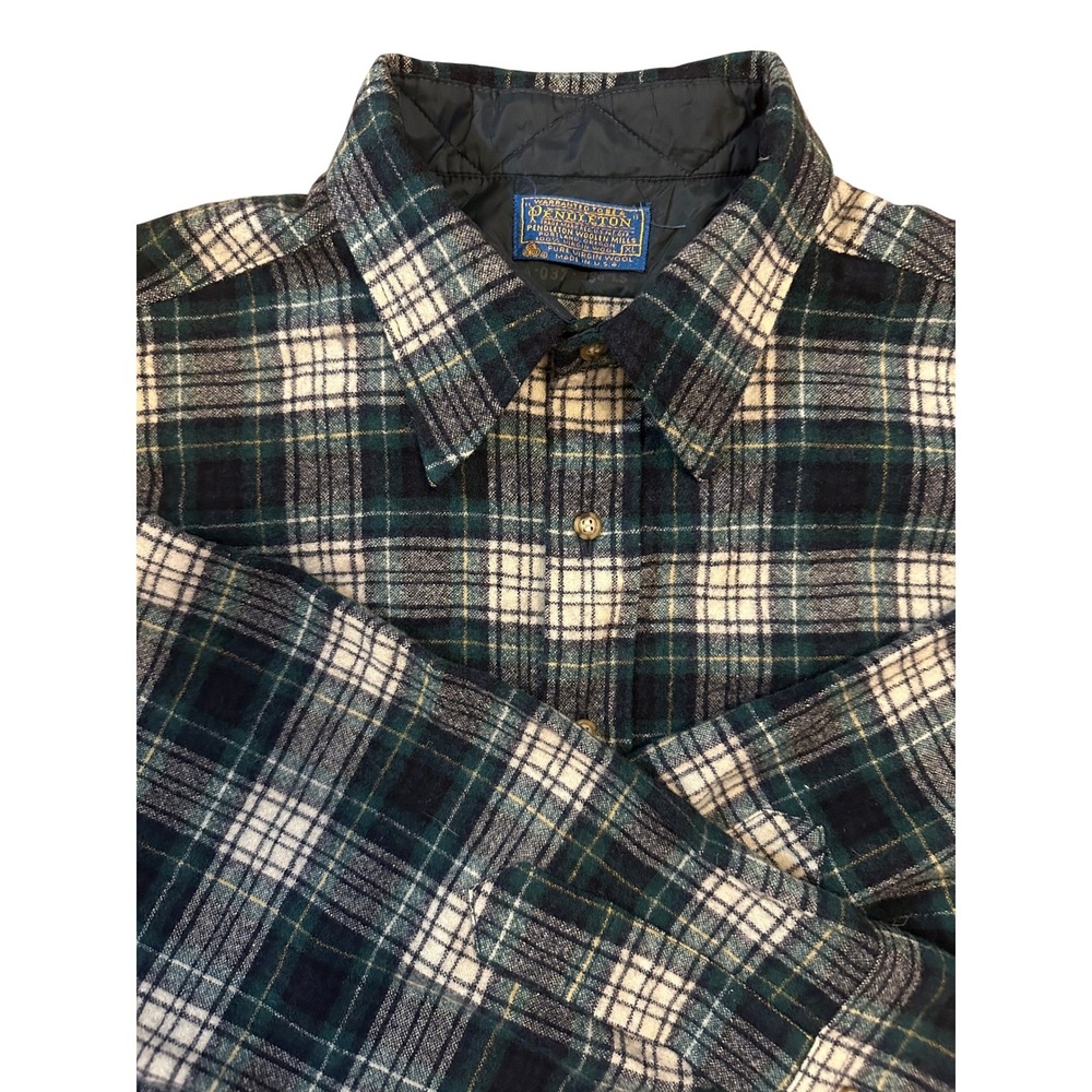 Vintage 70s Green/ Blue Tartan Pendleton Tartan 100% Wool Shirt
